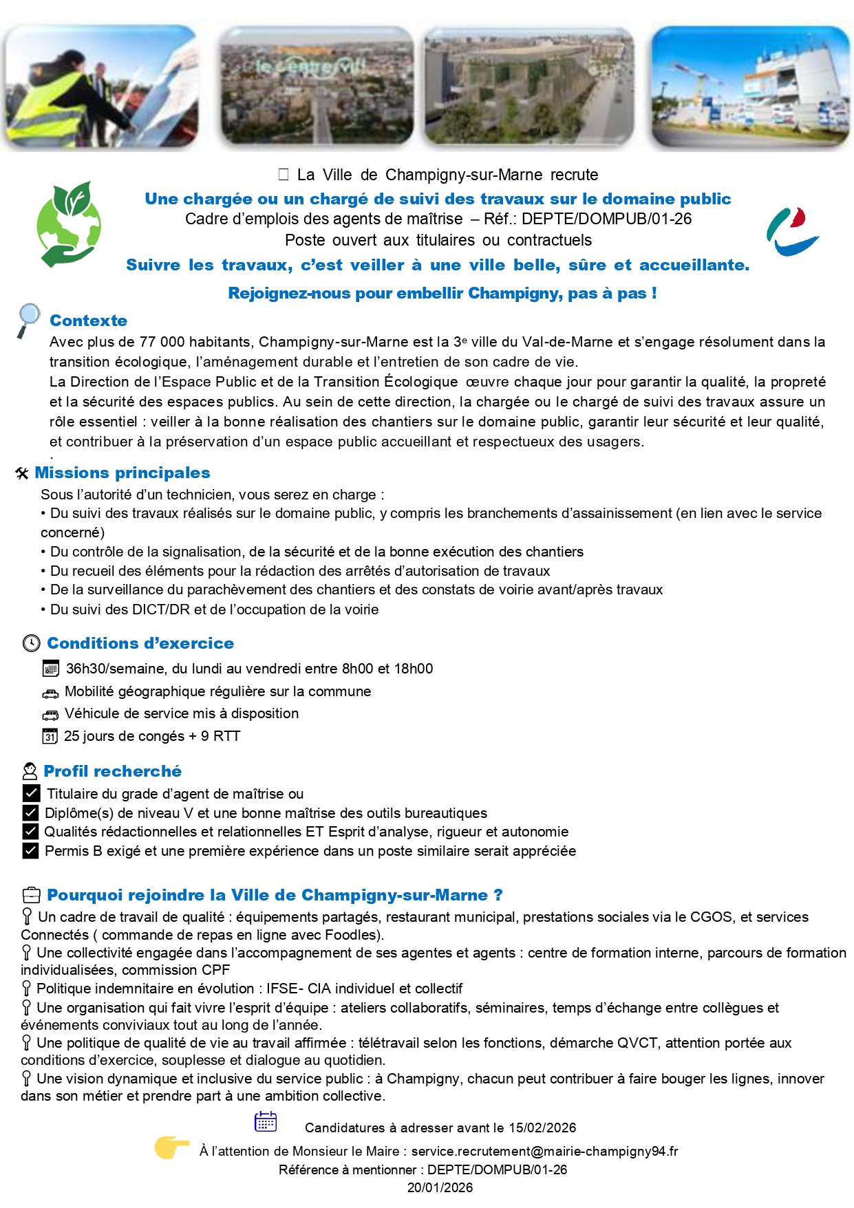 Une chargée ou un chargé de suivi des travaux sur le domaine public