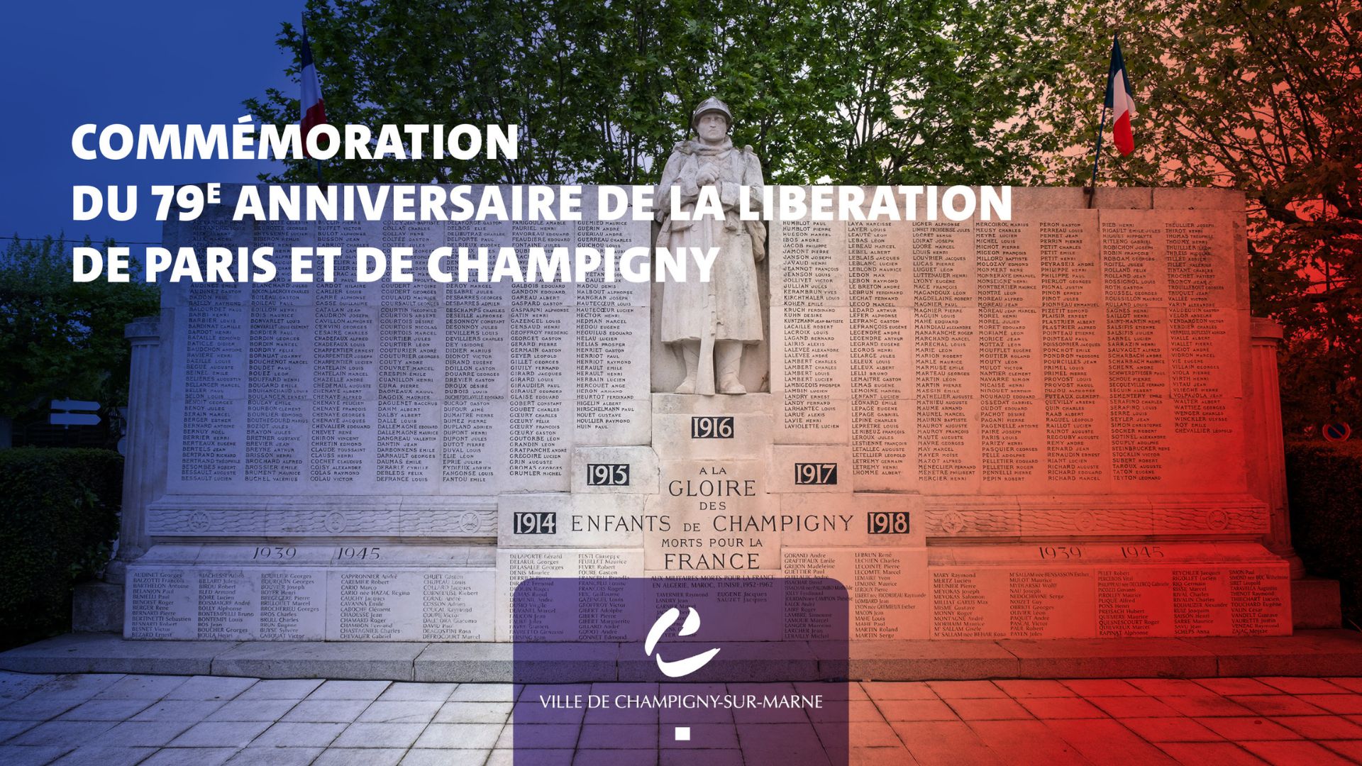 Photo du monument aux morts sur laquelle est écrit commémoration du 79e anniversaire de la Libération