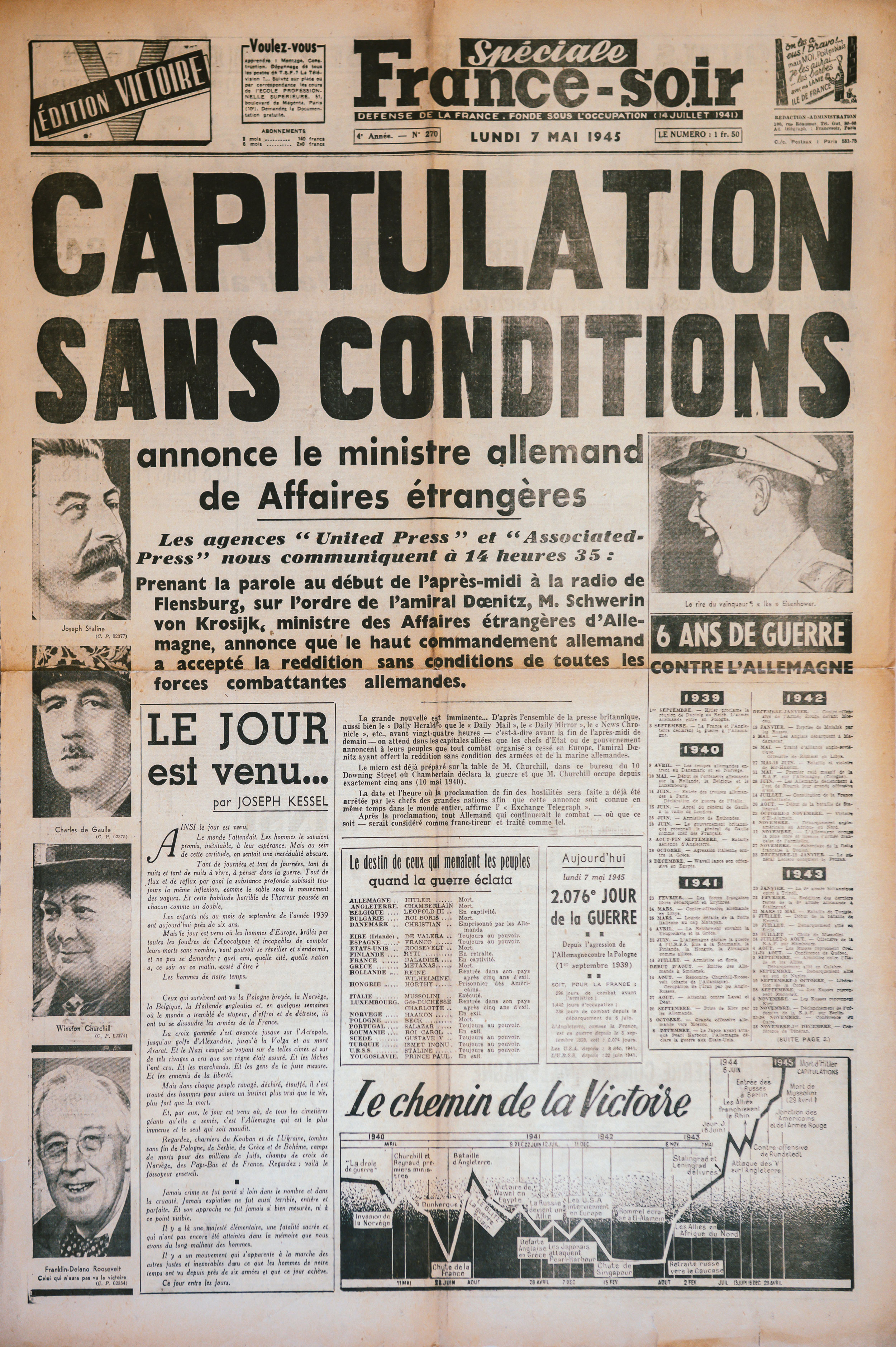 Une France-soir 7 mai 1945