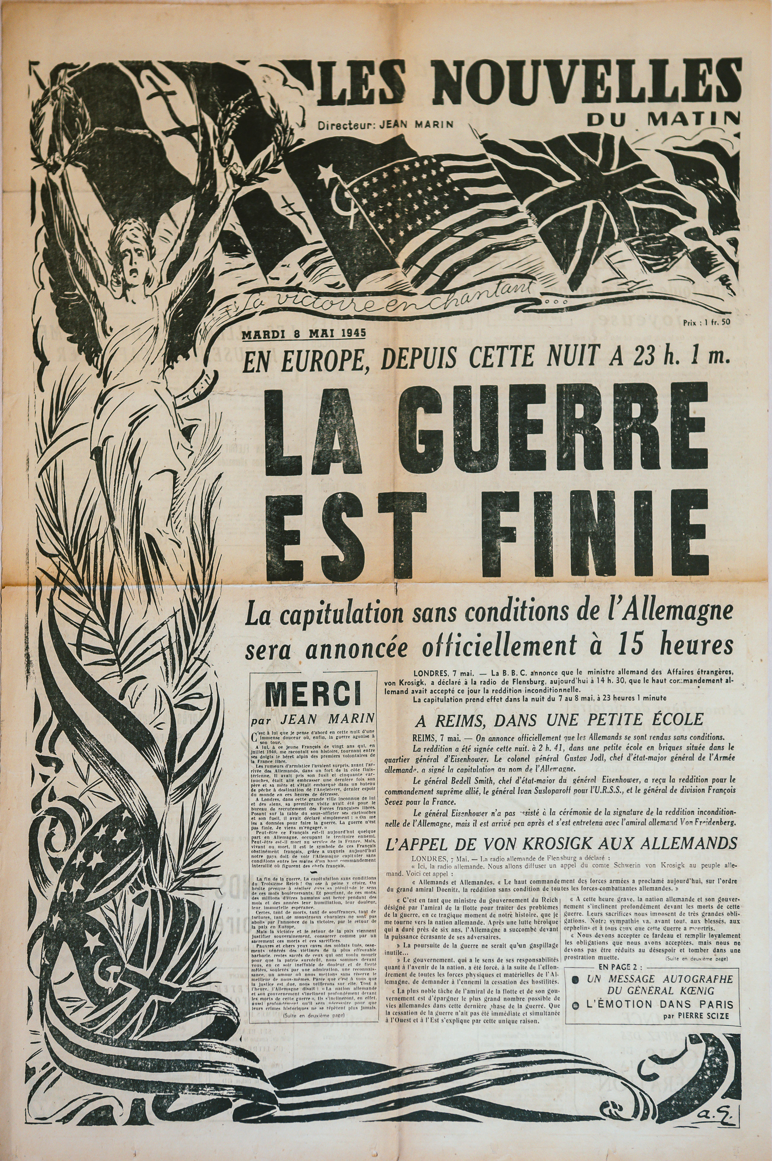Une Les Nouvelles du matin 8 mai 1945
