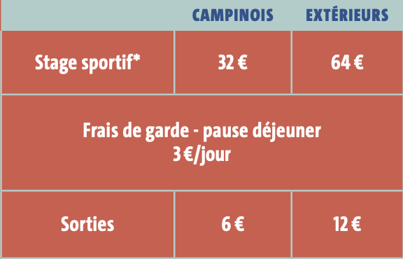 tarif sport vacance