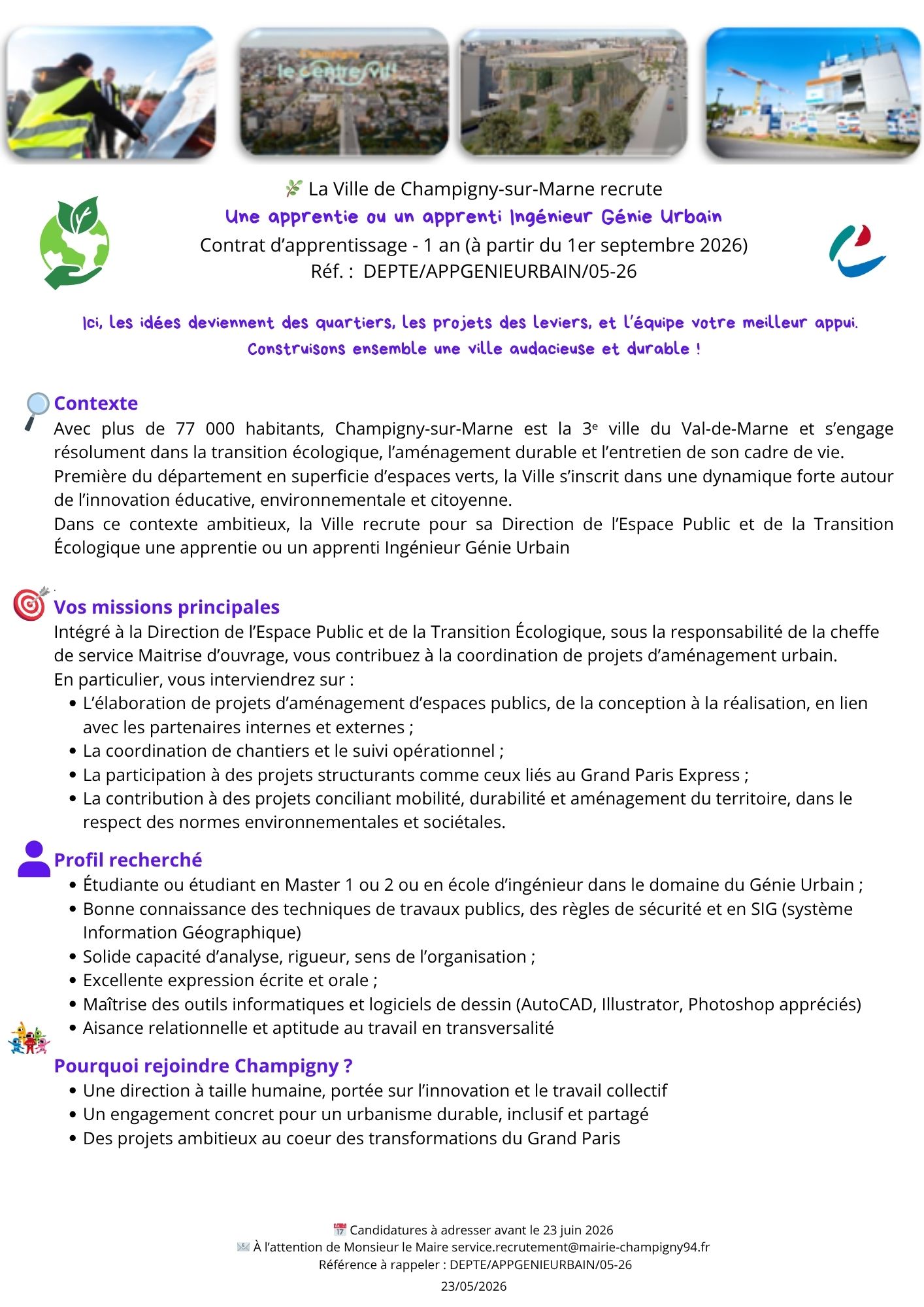 Une apprentie ou un apprenti Ingénieur Génie Urbain