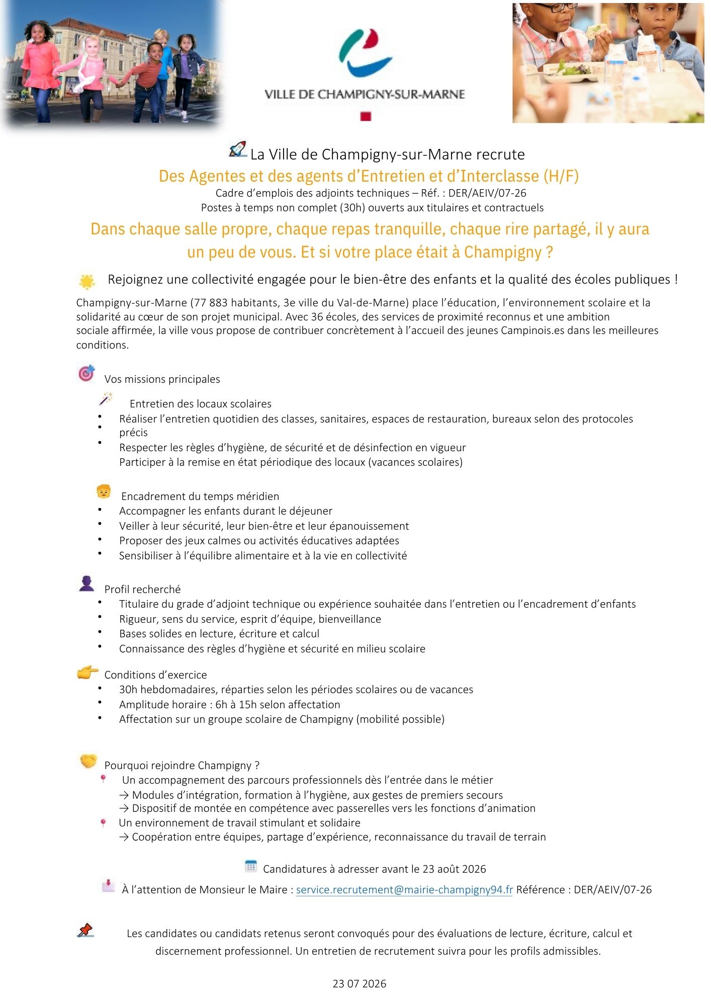 Agentes et des agents d’Entretien et d’Interclasse