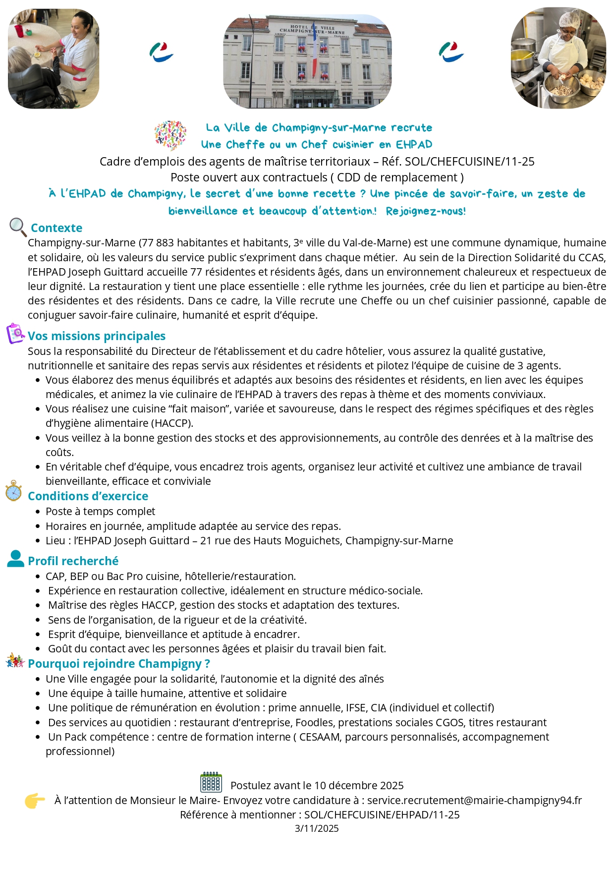 Une Cheffe ou un Chef cuisinier en EHPAD