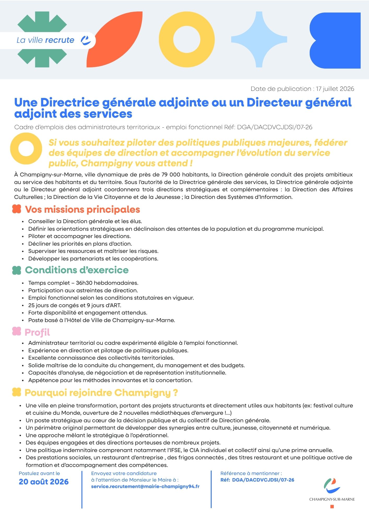 Une Directrice générale adjointe ou un Directeur général adjoint des services