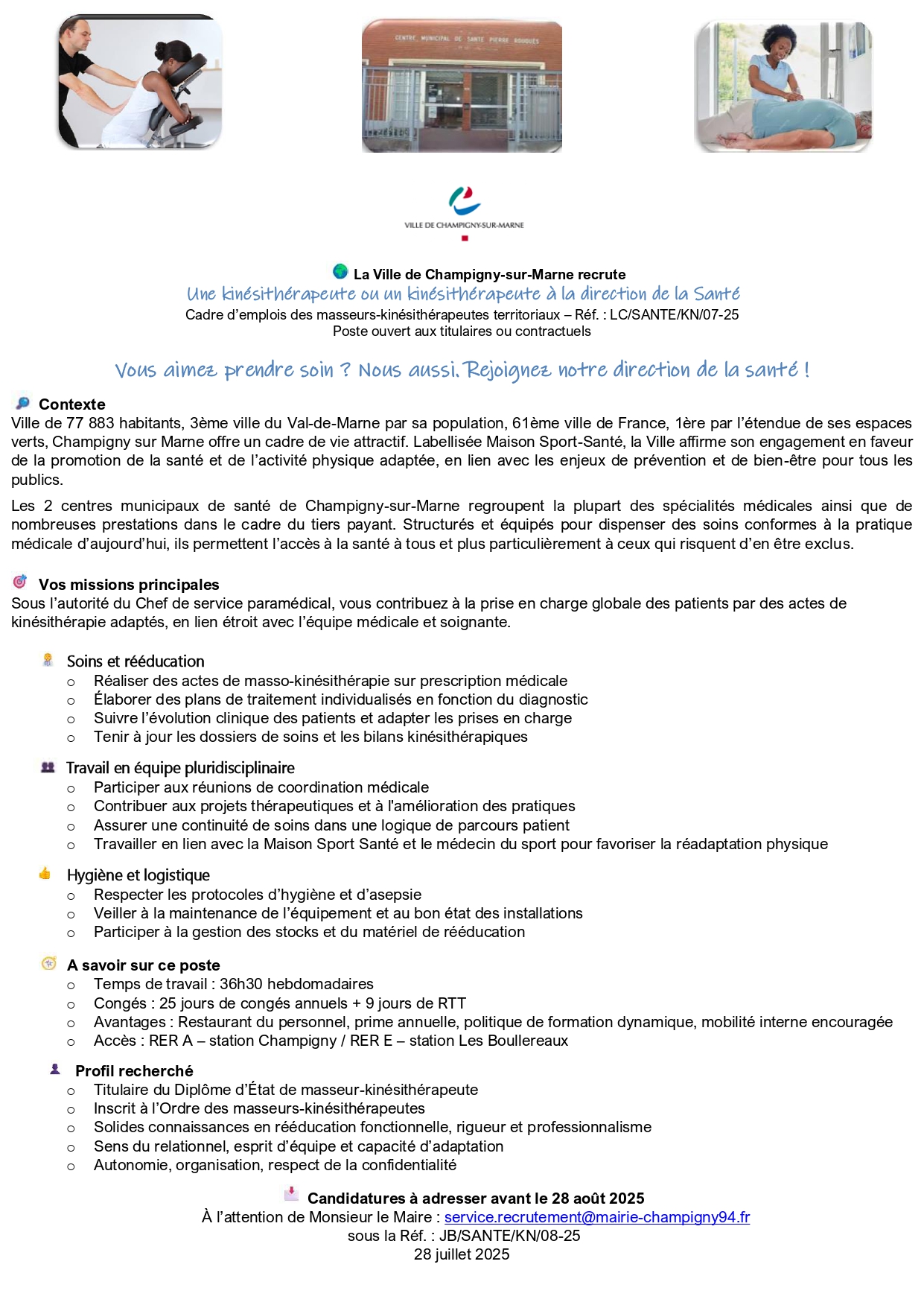 Une kinésithérapeute ou un kinésithérapeute à la direction de la Santé 