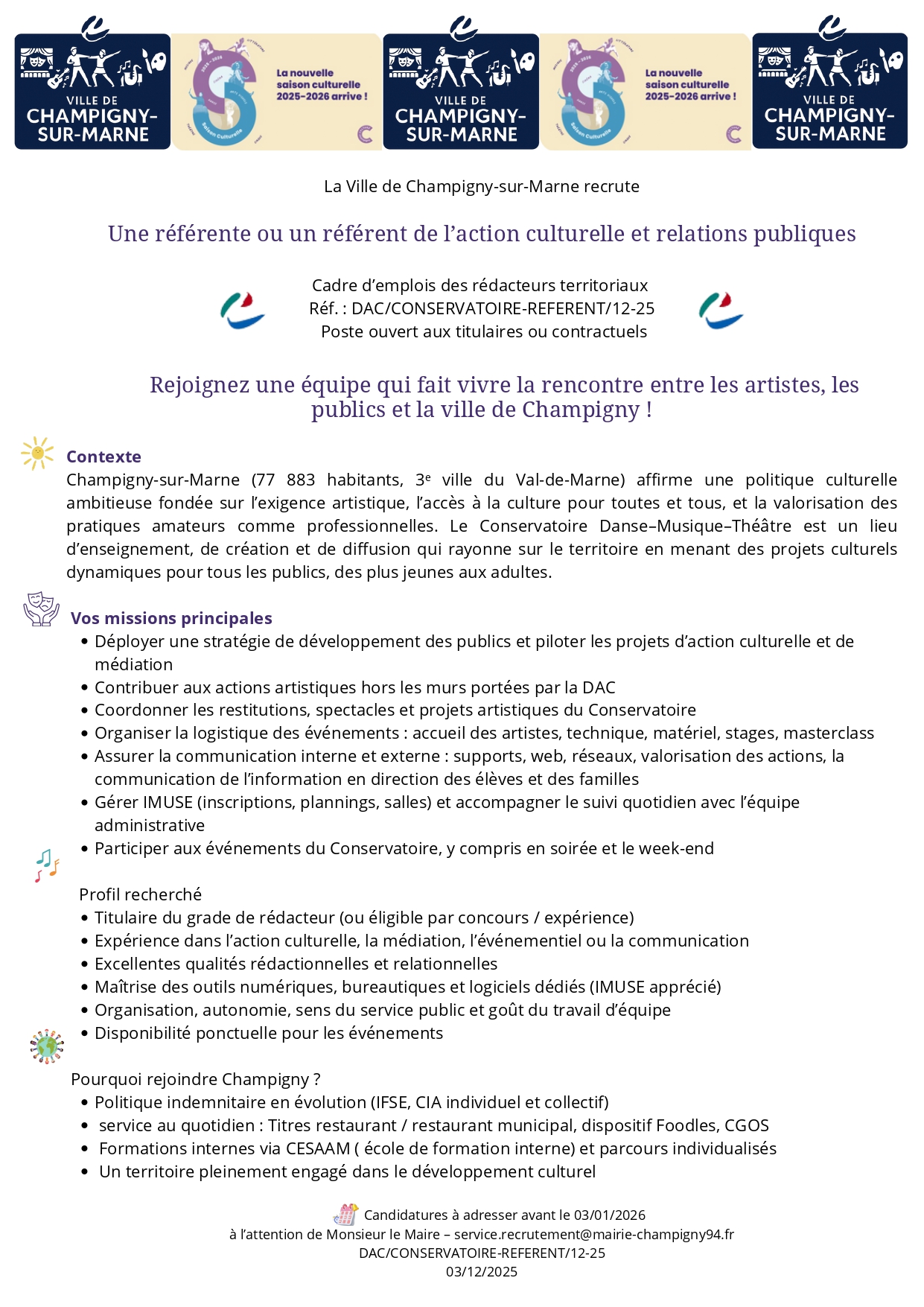 Une référente ou un référent de l’action culturelle et relations publiques