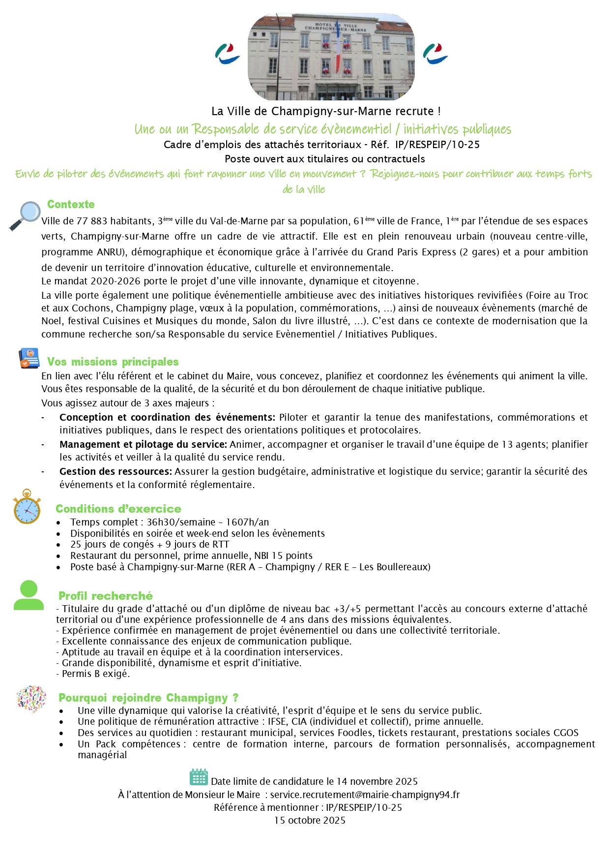 Une ou un Responsable de service évènementiel / initiatives publiques