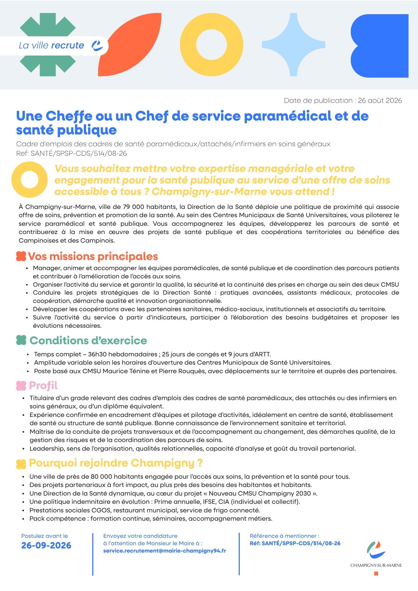 Une Cheffe ou un Chef de service paramédical et de santé publique